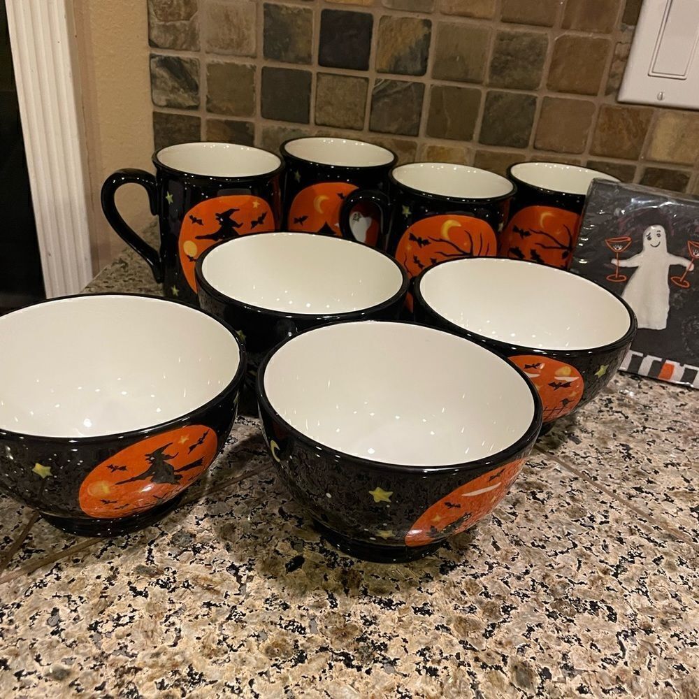 Certified International Halloween Vintage Bowls and Mug Set of 8!!
